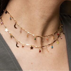 Dainty moon and star necklace choker NEW